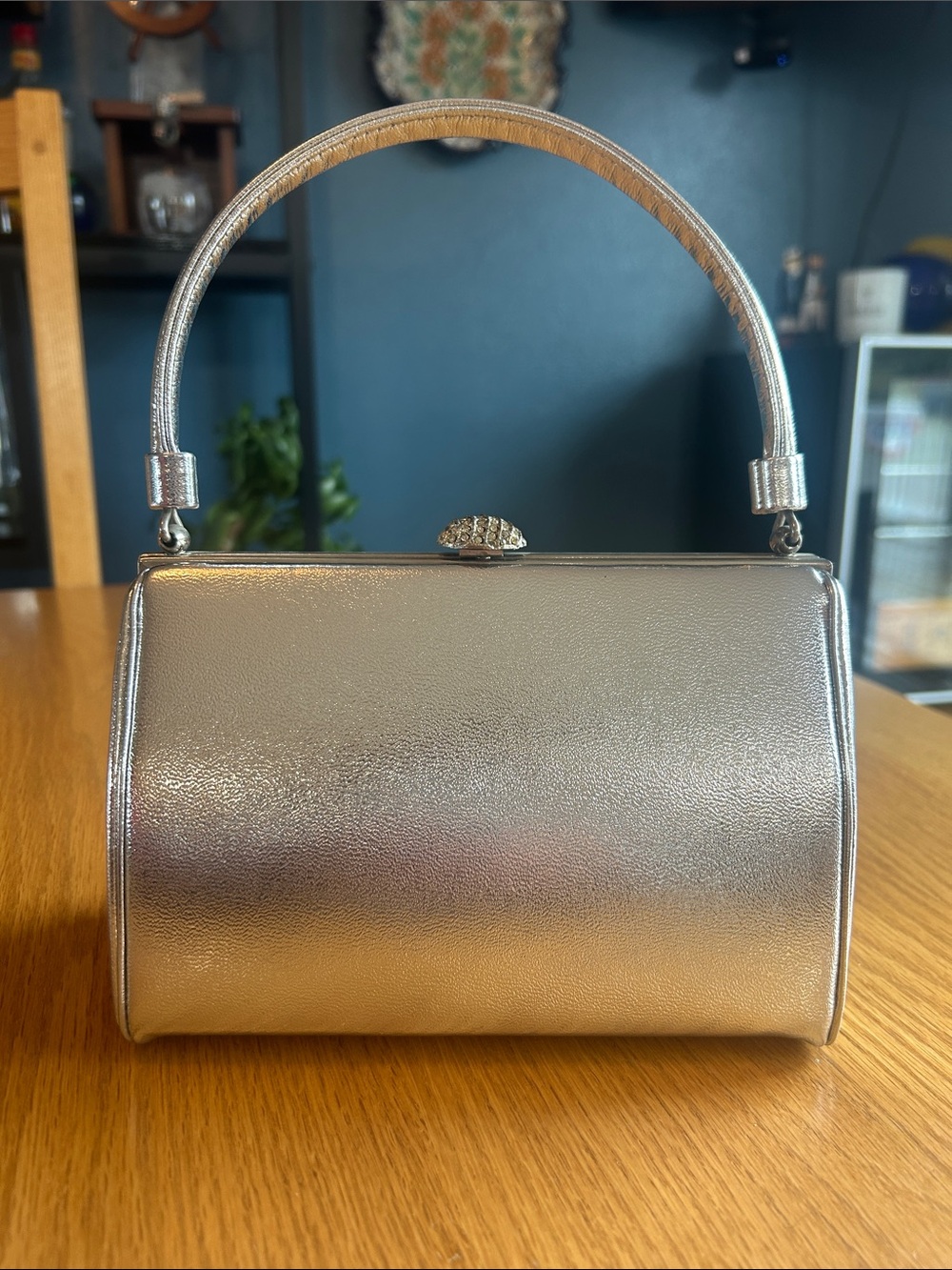 Harry Levine Elegant Silver Metallic Structured Evening Clutch